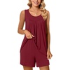 image:imagePOPYOUNG Pajama Set for Women Summer 2 Piece Lounge Shorts Sets Sleepwear  Womens Pajama Sets Cooling pijamas de mujer for Summer with Pockets Sleeveless Nightwear Outfits Pjs Shorts SetWine Red