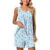 image:imagePOPYOUNG Pajama Set for Women Summer 2 Piece Lounge Shorts Sets Sleepwear  Womens Pajama Sets Cooling pijamas de mujer for Summer with Pockets Sleeveless Nightwear Outfits Pjs Shorts SetBlue Sailboat