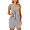 image:imagePOPYOUNG Pajama Set for Women Summer 2 Piece Lounge Shorts Sets Sleepwear  Womens Pajama Sets Cooling pijamas de mujer for Summer with Pockets Sleeveless Nightwear Outfits Pjs Shorts SetGrey