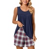 image:imagePOPYOUNG Pajama Set for Women Summer 2 Piece Lounge Shorts Sets Sleepwear  Womens Pajama Sets Cooling pijamas de mujer for Summer with Pockets Sleeveless Nightwear Outfits Pjs Shorts SetNavy  Red Blue Plaid