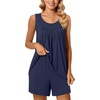 image:imagePOPYOUNG Pajama Set for Women Summer 2 Piece Lounge Shorts Sets Sleepwear  Womens Pajama Sets Cooling pijamas de mujer for Summer with Pockets Sleeveless Nightwear Outfits Pjs Shorts SetNavy