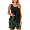 image:imagePOPYOUNG Pajama Set for Women Summer 2 Piece Lounge Shorts Sets Sleepwear  Womens Pajama Sets Cooling pijamas de mujer for Summer with Pockets Sleeveless Nightwear Outfits Pjs Shorts SetBlack  Green Plaid 01