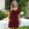 image:imagePOPYOUNG Pajama for Women Set Summer Pjs Lounge Shorts Sets Soft Sleepwear  2 Piece Outfits Womens Set Cooling pajamas with Pockets Lounge sets Casual for Daily Wear NightwearRed Plaid 02