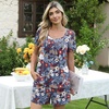 image:imagePOPYOUNG Pajama for Women Set Summer Pjs Lounge Shorts Sets Soft Sleepwear  2 Piece Outfits Womens Set Cooling pajamas with Pockets Lounge sets Casual for Daily Wear NightwearBlue Mixed Flowers