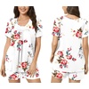 image:imagePOPYOUNG Pajama for Women Set Summer Pjs Lounge Shorts Sets Soft Sleepwear  2 Piece Outfits Womens Set Cooling pajamas with Pockets Lounge sets Casual for Daily Wear Nightwear6floral White