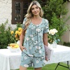 image:imagePOPYOUNG Pajama for Women Set Summer Pjs Lounge Shorts Sets Soft Sleepwear  2 Piece Outfits Womens Set Cooling pajamas with Pockets Lounge sets Casual for Daily Wear NightwearGray Begonia Flower