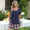 image:imagePOPYOUNG Pajama for Women Set Summer Pjs Lounge Shorts Sets Soft Sleepwear  2 Piece Outfits Womens Set Cooling pajamas with Pockets Lounge sets Casual for Daily Wear NightwearNavy  Red Blue Plaid