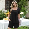 image:imagePOPYOUNG Pajama for Women Set Summer Pjs Lounge Shorts Sets Soft Sleepwear  2 Piece Outfits Womens Set Cooling pajamas with Pockets Lounge sets Casual for Daily Wear NightwearBlack