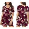 image:imagePOPYOUNG Pajama for Women Set Summer Pjs Lounge Shorts Sets Soft Sleepwear  2 Piece Outfits Womens Set Cooling pajamas with Pockets Lounge sets Casual for Daily Wear NightwearFloral Wine Red