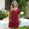 image:imagePOPYOUNG Pajama for Women Set Summer Pjs Lounge Shorts Sets Soft Sleepwear  2 Piece Outfits Womens Set Cooling pajamas with Pockets Lounge sets Casual for Daily Wear NightwearWine Red