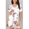 image:imagePOPYOUNG Pajama for Women Set Summer Pjs Lounge Shorts Sets Soft Sleepwear  2 Piece Outfits Womens Set Cooling pajamas with Pockets Lounge sets Casual for Daily Wear Nightwear6floral White