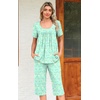 image:imagePOPYOUNG Pajamas for Women Set 2 Piece Summer Lounge Capri Pj Sleepwear  Womens Pajamas Sets Lounge Set Nightwear Comfy for Daily Wear Outfits with Pockets Cooling Pajamas Capri Set for Summer Fall01colorful Green Butterfly