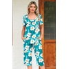 image:imagePOPYOUNG Pajamas for Women Set 2 Piece Summer Lounge Capri Pj Sleepwear  Womens Pajamas Sets Lounge Set Nightwear Comfy for Daily Wear Outfits with Pockets Cooling Pajamas Capri Set for Summer FallBluewhite Freesias
