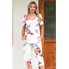 image:imagePOPYOUNG Pajamas for Women Set 2 Piece Summer Lounge Capri Pj Sleepwear  Womens Pajamas Sets Lounge Set Nightwear Comfy for Daily Wear Outfits with Pockets Cooling Pajamas Capri Set for Summer FallFloral White