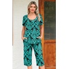 image:imagePOPYOUNG Pajamas for Women Set 2 Piece Summer Lounge Capri Pj Sleepwear  Womens Pajamas Sets Lounge Set Nightwear Comfy for Daily Wear Outfits with Pockets Cooling Pajamas Capri Set for Summer FallFl BlueGreen