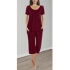 image:imagePOPYOUNG Pajamas for Women Set 2 Piece Summer Lounge Capri Pj Sleepwear  Womens Pajamas Sets Lounge Set Nightwear Comfy for Daily Wear Outfits with Pockets Cooling Pajamas Capri Set for Summer FallWine Red