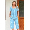 image:imagePOPYOUNG Pajamas for Women Set 2 Piece Summer Lounge Capri Pj Sleepwear  Womens Pajamas Sets Lounge Set Nightwear Comfy for Daily Wear Outfits with Pockets Cooling Pajamas Capri Set for Summer FallFl Blue Star