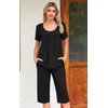 image:imagePOPYOUNG Pajamas for Women Set 2 Piece Summer Lounge Capri Pj Sleepwear  Womens Pajamas Sets Lounge Set Nightwear Comfy for Daily Wear Outfits with Pockets Cooling Pajamas Capri Set for Summer FallBlack