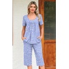 image:imagePOPYOUNG Pajamas for Women Set 2 Piece Summer Lounge Capri Pj Sleepwear  Womens Pajamas Sets Lounge Set Nightwear Comfy for Daily Wear Outfits with Pockets Cooling Pajamas Capri Set for Summer Fall05spotted Blue