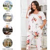 image:imagePOPYOUNG Pajamas for Women Set 2 Piece Summer Lounge Capri Pj Sleepwear  Womens Pajamas Sets Lounge Set Nightwear Comfy for Daily Wear Outfits with Pockets Cooling Pajamas Capri Set for Summer FallBluewhite Freesias