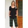 image:imagePOPYOUNG Pajamas for Women Set 2 Piece Summer Lounge Capri Pj Sleepwear  Womens Pajamas Sets Lounge Set Nightwear Comfy for Daily Wear Outfits with Pockets Cooling Pajamas Capri Set for Summer FallBlack  Green Plaid 01
