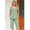 image:imagePOPYOUNG Pajamas for Women Set 2 Piece Summer Lounge Capri Pj Sleepwear  Womens Pajamas Sets Lounge Set Nightwear Comfy for Daily Wear Outfits with Pockets Cooling Pajamas Capri Set for Summer Fall03green FloralMix