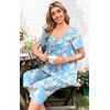 image:imagePOPYOUNG Pajamas for Women Set 2 Piece Summer Lounge Capri Pj Sleepwear  Womens Pajamas Sets Lounge Set Nightwear Comfy for Daily Wear Outfits with Pockets Cooling Pajamas Capri Set for Summer FallFloral Blue
