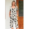 image:imagePOPYOUNG Pajamas for Women Set 2 Piece Summer Lounge Capri Pj Sleepwear  Womens Pajamas Sets Lounge Set Nightwear Comfy for Daily Wear Outfits with Pockets Cooling Pajamas Capri Set for Summer FallBlack Fl Rose