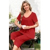 image:imagePOPYOUNG Pajamas for Women Set 2 Piece Summer Lounge Capri Pj Sleepwear  Womens Pajamas Sets Lounge Set Nightwear Comfy for Daily Wear Outfits with Pockets Cooling Pajamas Capri Set for Summer FallRed