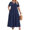 image:imagePOPYOUNG Plus Size Womens Maxi Dress Fall Outfits with Pockets  VNeck  Curvy Flowy Long Dress  Wedding Guest  Vacation Casual  Teacher Formal  Summer BeachNavy Blue