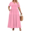 image:imagePOPYOUNG Plus Size Womens Maxi Dress Fall Outfits with Pockets  VNeck  Curvy Flowy Long Dress  Wedding Guest  Vacation Casual  Teacher Formal  Summer BeachPink