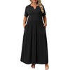 image:imagePOPYOUNG Plus Size Womens Maxi Dress Fall Outfits with Pockets  VNeck  Curvy Flowy Long Dress  Wedding Guest  Vacation Casual  Teacher Formal  Summer Beach1black