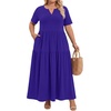 image:imagePOPYOUNG Plus Size Womens Maxi Dress Fall Outfits with Pockets  VNeck  Curvy Flowy Long Dress  Wedding Guest  Vacation Casual  Teacher Formal  Summer BeachRoyal Blue