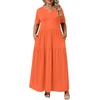 image:imagePOPYOUNG Plus Size Womens Maxi Dress Fall Outfits with Pockets  VNeck  Curvy Flowy Long Dress  Wedding Guest  Vacation Casual  Teacher Formal  Summer BeachOrange
