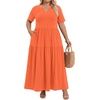 image:imagePOPYOUNG Plus Size Womens Maxi Dress Fall Outfits with Pockets  VNeck  Curvy Flowy Long Dress  Wedding Guest  Vacation Casual  Teacher Formal  Summer BeachOrange