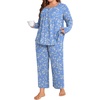 image:imagePOPYOUNG Plus Size Womens Pajama Set 2 Piece Fall Outfits Pjs  Ladies Pj Set  Winter Lounge  Casual Sleepwear  Side Pockets  Button Down1awhite Floralblue