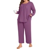 image:imagePOPYOUNG Plus Size Womens Pajama Set 2 Piece Fall Outfits Pjs  Ladies Pj Set  Winter Lounge  Casual Sleepwear  Side Pockets  Button Down1bgrape Purple