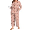 image:imagePOPYOUNG Plus Size Womens Pajama Set 2 Piece Fall Outfits Pjs  Ladies Pj Set  Winter Lounge  Casual Sleepwear  Side Pockets  Button DownRed StarMoon