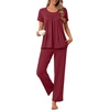 image:imagePOPYOUNG Womens Pajama Set 2 Piece Fall Pj Lounge Casual Outfits  Ladies Pjs  Cute night gowns  Summer Soft Sleepwear  Side Pockets  pijamas de mujerWine Red