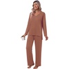 image:imagePOPYOUNG Womens Pajama Sets 2 Piece Lounge Sleepwear with Pockets Outfits  Fall Long Sleeve Pajamas Comfy V Neck Top and Long Pant Winter Pj Loose Fit Nightwear Travel Cruise Vacation PostpartumBrown