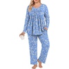 image:imagePOPYOUNG Plus Size Womens Pajama Set 2 Piece Fall Outfits Pjs  Ladies Pj Set  Winter Lounge  Casual Sleepwear  Side Pockets  Button Down1awhite Floralblue