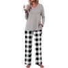 image:imagePOPYOUNG Womens Pajama Sets 2 Piece Lounge Sleepwear with Pockets Outfits  Fall Long Sleeve Pajamas Comfy V Neck Top and Long Pant Winter Pj Loose Fit Nightwear Travel Cruise Vacation PostpartumGrey  Black White Plaid 02