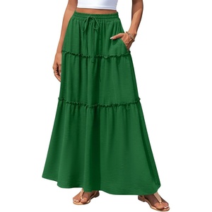 image:imagePOPYOUNG Maxi Skirts for Women Floral Printed Long Flowy Skirt with Pockets  Boho Skirts Trendy Drawstring High Waist Ruffle Casual Loose Fit Long Dress for Summer Teacher Beach Vacation OutfitsDark Green