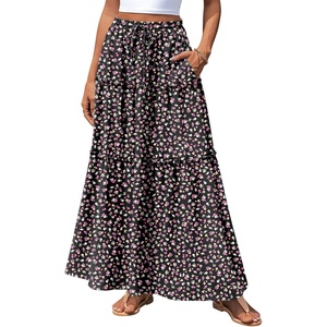 image:imagePOPYOUNG Maxi Skirts for Women Floral Printed Long Flowy Skirt with Pockets  Boho Skirts Trendy Drawstring High Waist Ruffle Casual Loose Fit Long Dress for Summer Teacher Beach Vacation Outfits2little Floral Blacka