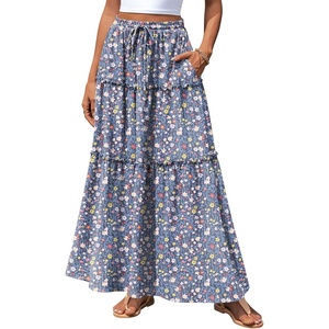 image:imagePOPYOUNG Maxi Skirts for Women Floral Printed Long Flowy Skirt with Pockets  Boho Skirts Trendy Drawstring High Waist Ruffle Casual Loose Fit Long Dress for Summer Teacher Beach Vacation Outfits5navy Variegated Floral