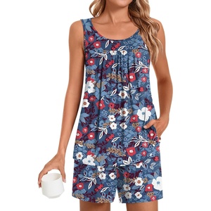 image:imagePOPYOUNG Pajama Set for Women Summer 2 Piece Lounge Shorts Sets Sleepwear  Womens Pajama Sets Cooling pijamas de mujer for Summer with Pockets Sleeveless Nightwear Outfits Pjs Shorts SetBlue Mixed Flowers