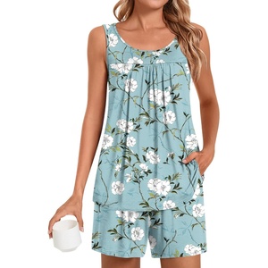 image:imagePOPYOUNG Pajama Set for Women Summer 2 Piece Lounge Shorts Sets Sleepwear  Womens Pajama Sets Cooling pijamas de mujer for Summer with Pockets Sleeveless Nightwear Outfits Pjs Shorts SetBegonia Flower