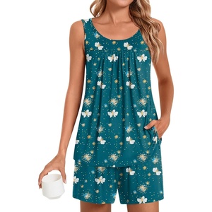 image:imagePOPYOUNG Pajama Set for Women Summer 2 Piece Lounge Shorts Sets Sleepwear  Womens Pajama Sets Cooling pijamas de mujer for Summer with Pockets Sleeveless Nightwear Outfits Pjs Shorts Set06blue Butterfly