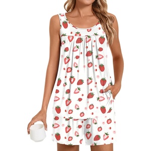 image:imagePOPYOUNG Pajama Set for Women Summer 2 Piece Lounge Shorts Sets Sleepwear  Womens Pajama Sets Cooling pijamas de mujer for Summer with Pockets Sleeveless Nightwear Outfits Pjs Shorts SetWhite Strawberry