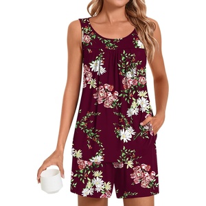 image:imagePOPYOUNG Pajama Set for Women Summer 2 Piece Lounge Shorts Sets Sleepwear  Womens Pajama Sets Cooling pijamas de mujer for Summer with Pockets Sleeveless Nightwear Outfits Pjs Shorts SetFloral Wine